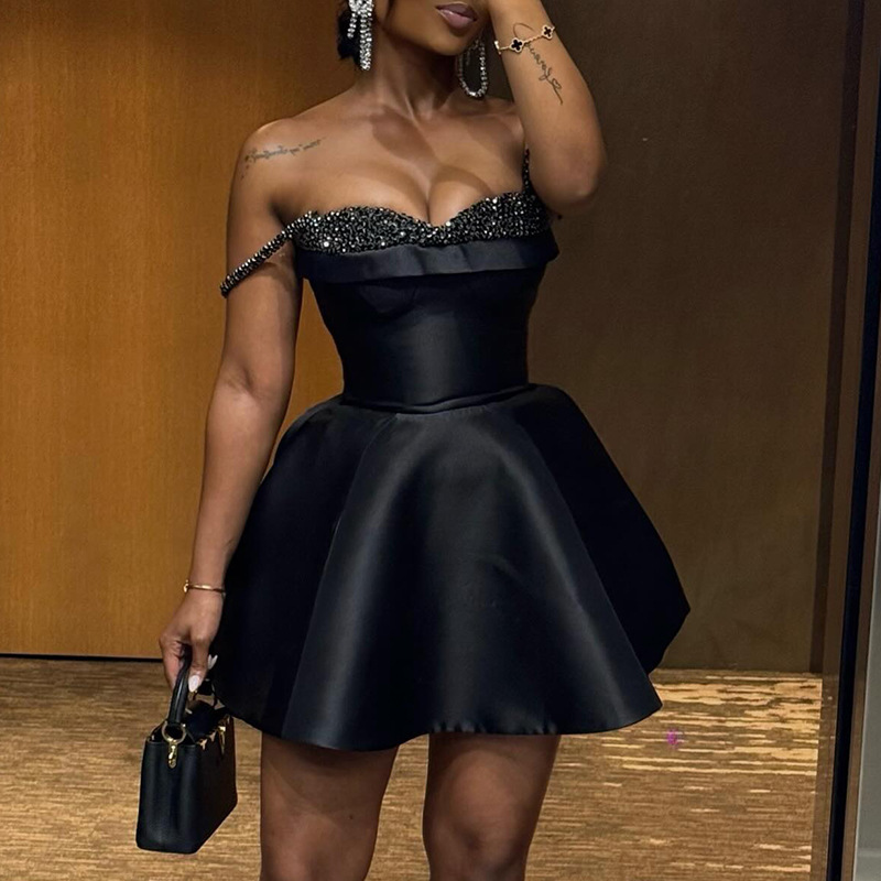 New Elegant Sequin Stitching Bandeau Sling Dress - Image 3